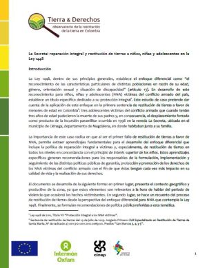 La Secreta: reparación integral y restitución de tierras a niños, niñas y adolescentes en la Ley 1448