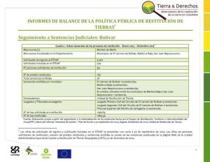 Informes de balance de la política pública de restitución de tierras. Seguimiento a Sentencias Judiciales: Bolívar