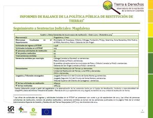 Informes de balance de la política pública de restitución de tierras. Seguimiento a Sentencias Judiciales: Magdalena