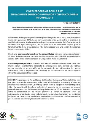 Situación de Derechos Humanos y Derecho Internacional Humanitario en Colombia. Informe 2015